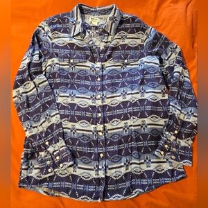 Ariat Blue and White Patterned Pearl Snap Shirt